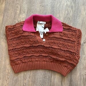 Zara Women's Brown Sweater with Pink Collar